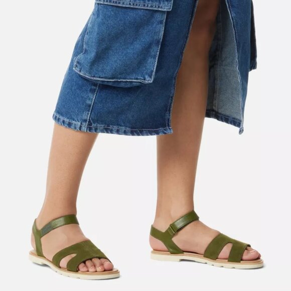 NEW Sorel Ella III Ankle Strap Sandals - Suede Utility Green For Women 252 - Picture 8 of 14